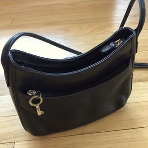 Fossil bag, black soft leather approx 8” x 6”